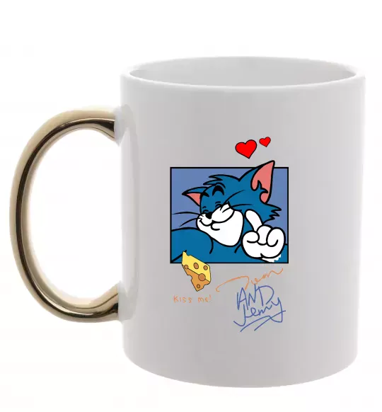 Чашка з кольоровою ручкою Том kiss me Золото фото