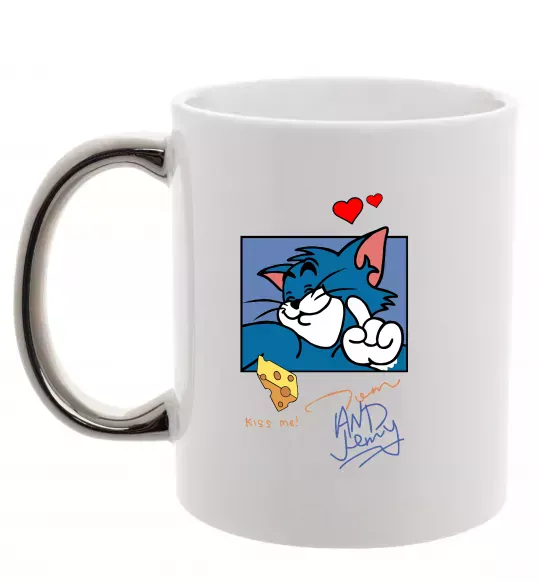 Чашка з кольоровою ручкою Том kiss me Срібло фото