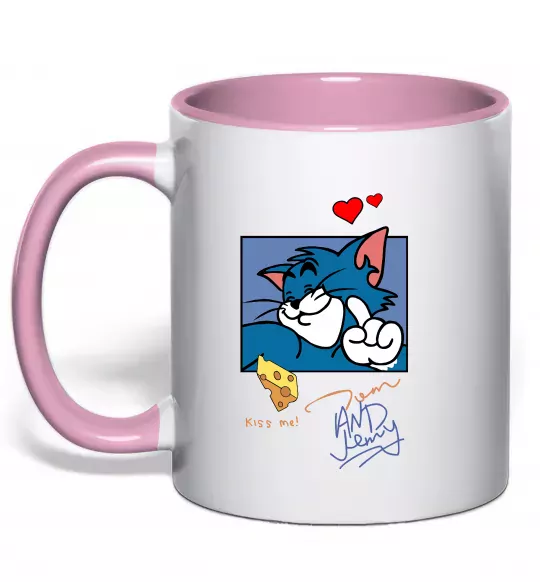 Чашка з кольоровою ручкою Том kiss me Ніжно рожевий фото