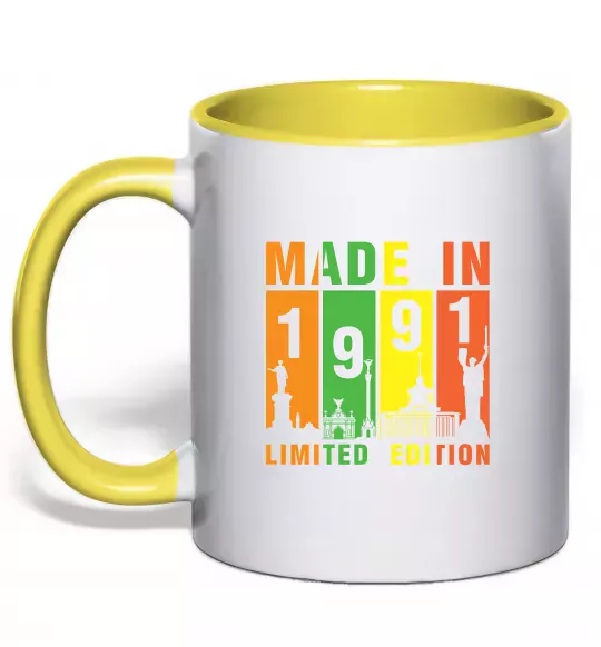 Чашка с цветной ручкой Made in 1991 limited Солнечно желтый фото