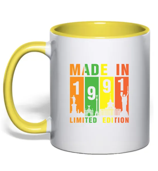 Чашка з кольоровою ручкою Made in 1991 limited Лимонний фото