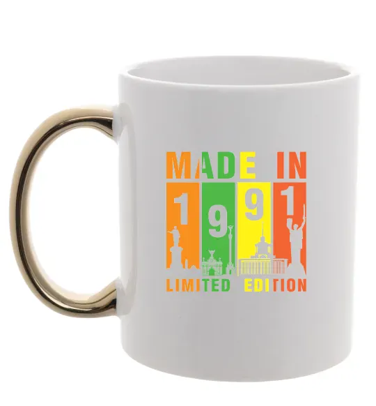 Чашка с цветной ручкой Made in 1991 limited Золото фото
