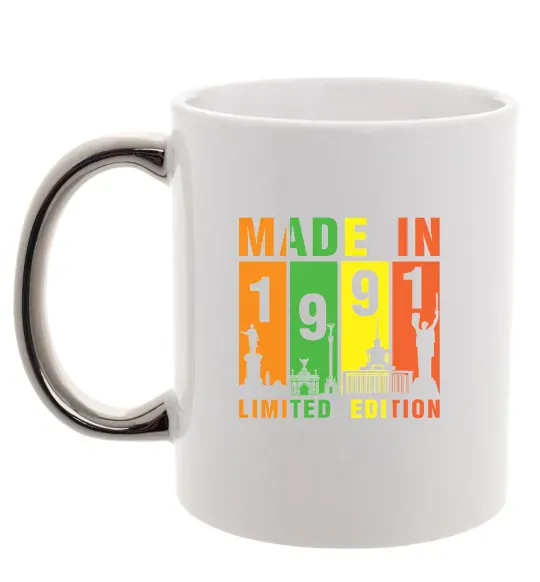Чашка с цветной ручкой Made in 1991 limited Серебро фото