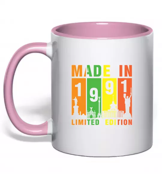 Чашка с цветной ручкой Made in 1991 limited Нежно розовый фото