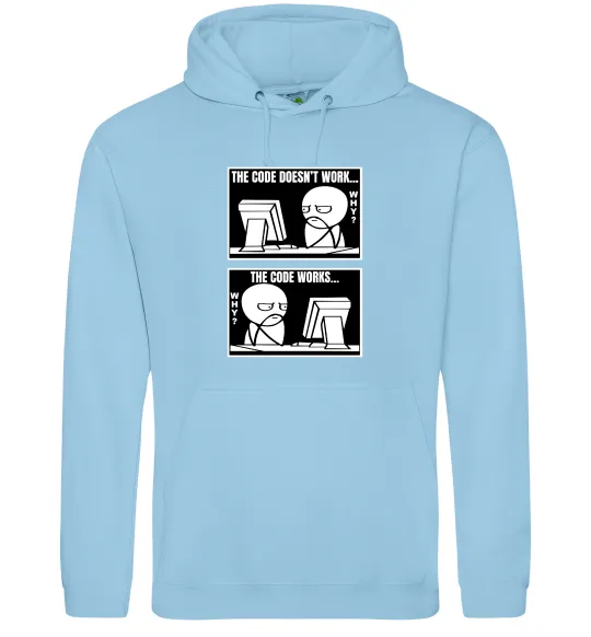 Чоловіча толстовка (худі) Why code work/doesn`t work Блакитний фото