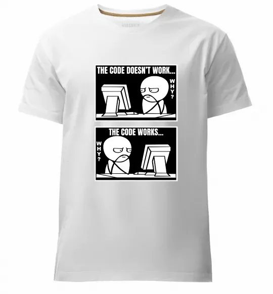 Чоловіча преміум футболка Why code work/doesn`t work Білий фото