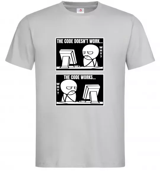 Чоловіча футболка Why code work/doesn`t work Сірий фото