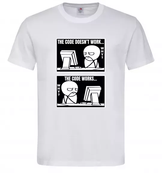 Чоловіча футболка Why code work/doesn`t work Білий фото