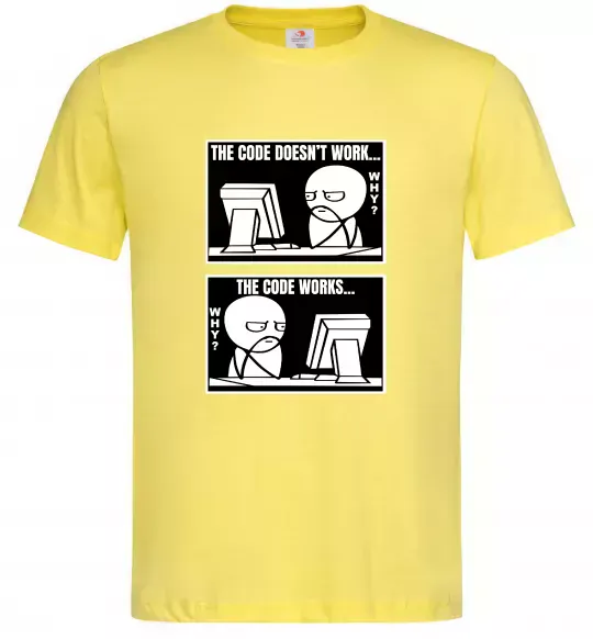 Чоловіча футболка Why code work/doesn`t work Лимонний фото