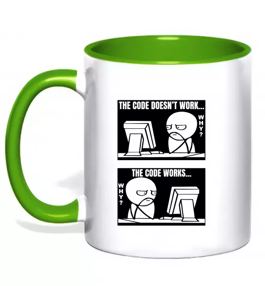 Чашка з кольоровою ручкою Why code work/doesn`t work Зелений фото