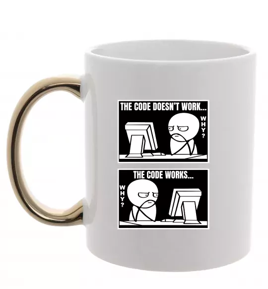 Чашка з кольоровою ручкою Why code work/doesn`t work Золото фото