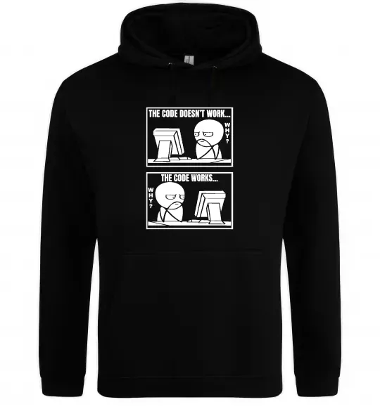 Мужская толстовка (худи) Why code work/doesn`t work Черный фото