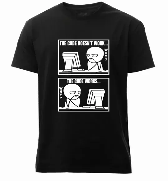 Чоловіча преміум футболка Why code work/doesn`t work Чорний фото