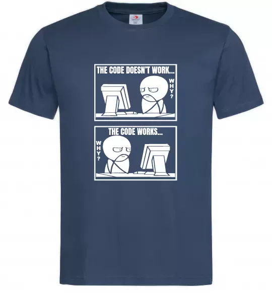 Чоловіча футболка Why code work/doesn`t work Темно-синій фото