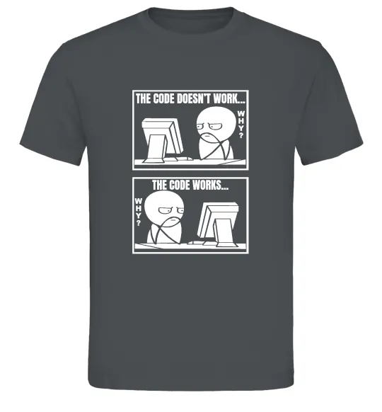 Чоловіча футболка Why code work/doesn`t work Графіт фото