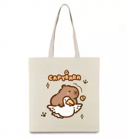 Эко-сумка Капібара з гусаком Бежевый фото