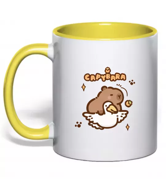 Чашка з кольоровою ручкою Капібара з гусаком Сонячно жовтий фото