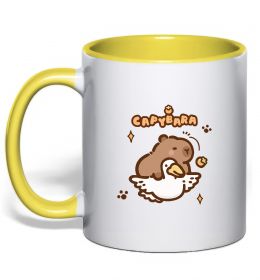 Чашка з кольоровою ручкою Капібара з гусаком