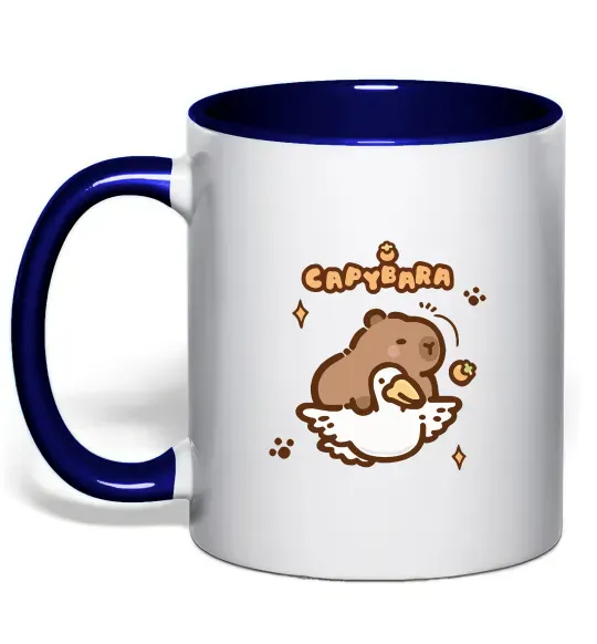 Чашка з кольоровою ручкою Капібара з гусаком Глибокий темно-синій фото