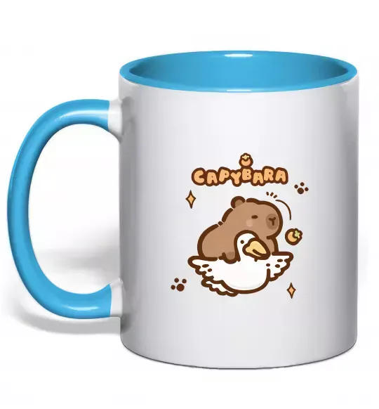 Чашка з кольоровою ручкою Капібара з гусаком Блакитний фото