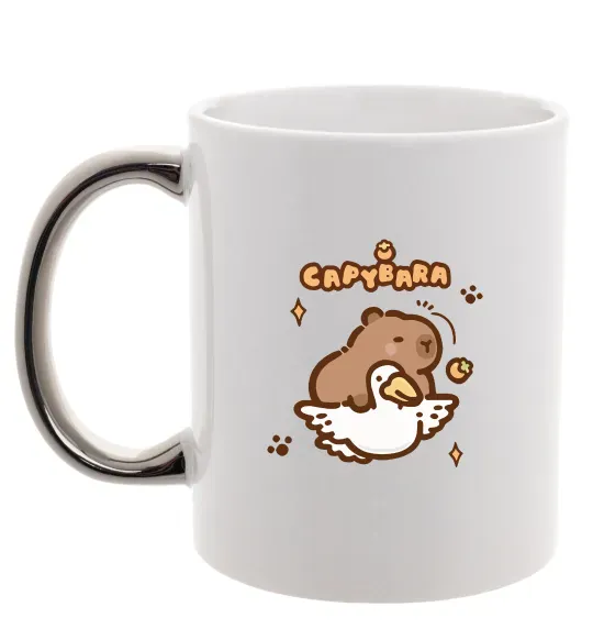 Чашка з кольоровою ручкою Капібара з гусаком Срібло фото