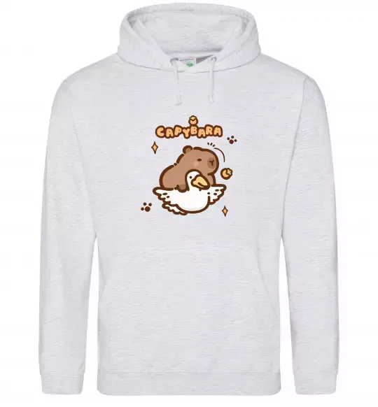 Мужская толстовка (худи) Капібара з гусаком Серый меланж фото