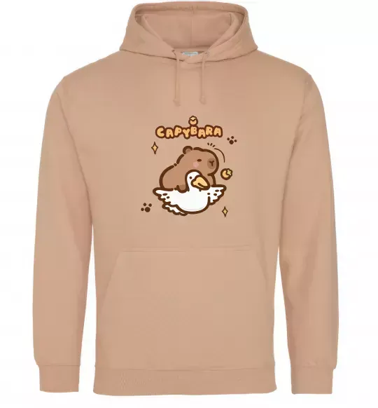 Мужская толстовка (худи) Капібара з гусаком Песочный фото