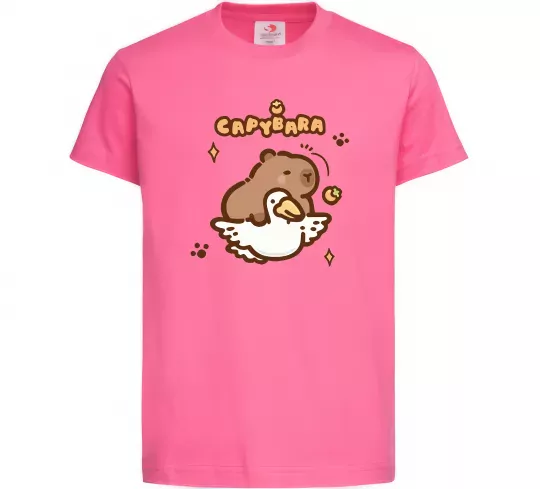 Детская футболка Капібара з гусаком Ярко-розовый фото