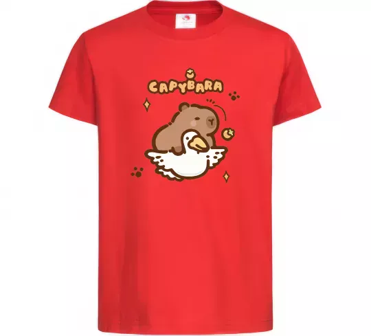 Детская футболка Капібара з гусаком Красный фото