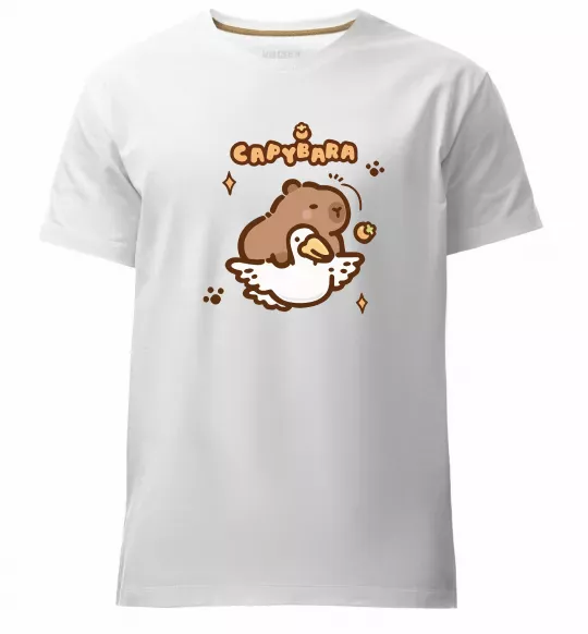 Чоловіча преміум футболка Капібара з гусаком Білий фото