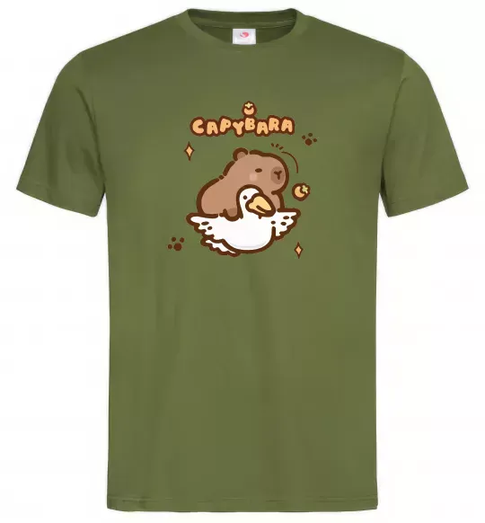 Мужская футболка Капібара з гусаком Оливковый фото