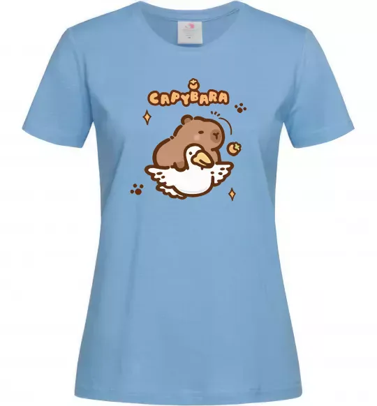 Женская футболка Капібара з гусаком Голубой фото