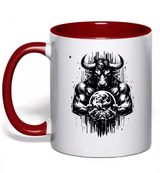 Чашка з кольоровою ручкою Тату мінотавр знак зодіака телець Червоний фото