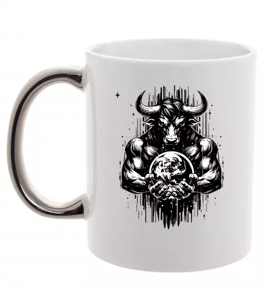 Чашка з кольоровою ручкою Тату мінотавр знак зодіака телець Срібло фото