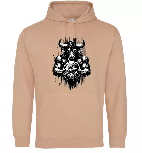Мужская толстовка (худи) Тату мінотавр знак зодіака телець Песочный фото