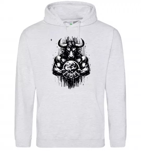 Женская толстовка (худи) Тату мінотавр знак зодіака телець Серый меланж фото
