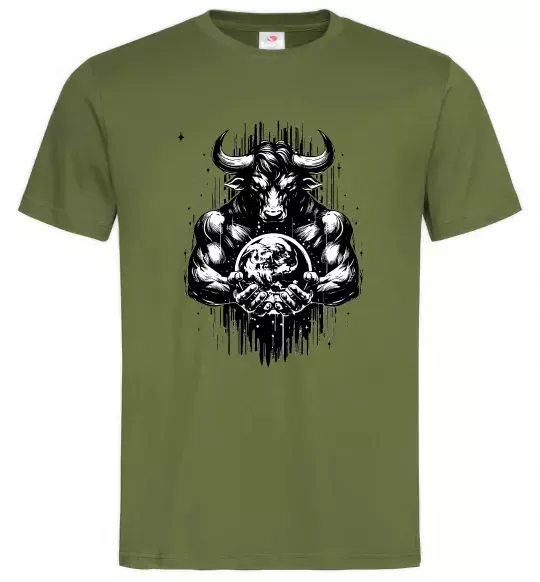 Мужская футболка Тату мінотавр знак зодіака телець Оливковый фото