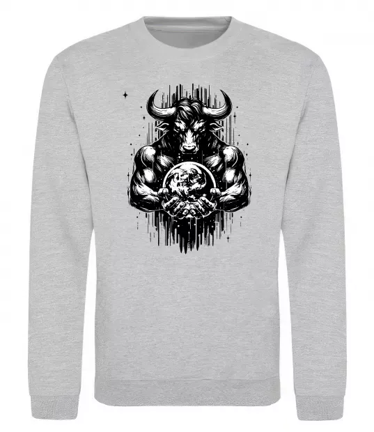 Свитшот Тату мінотавр знак зодіака телець Серый меланж фото