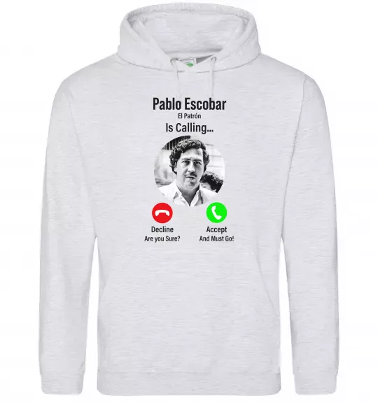 Мужская толстовка (худи) Pablo Escobar is calling Серый меланж фото