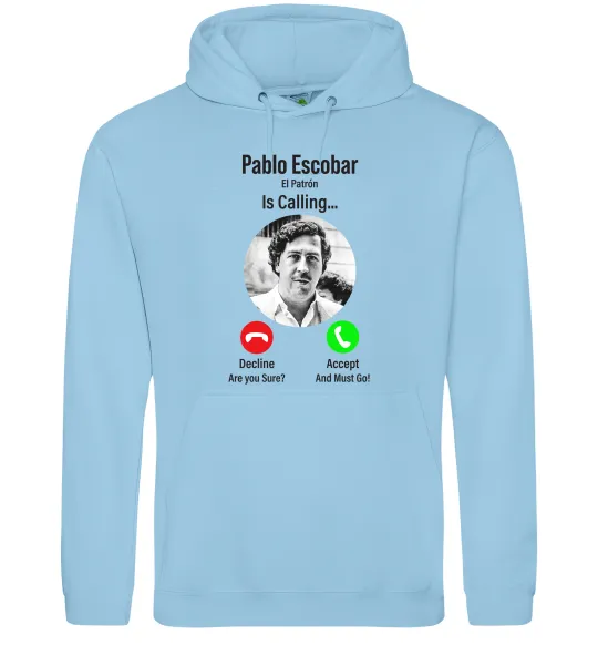 Чоловіча толстовка (худі) Pablo Escobar is calling Блакитний фото