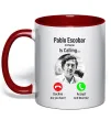 Чашка з кольоровою ручкою Pablo Escobar is calling Червоний фото