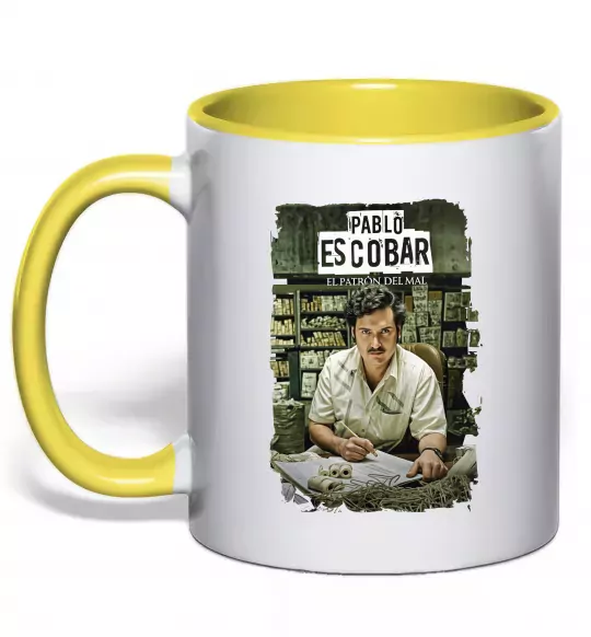 Чашка з кольоровою ручкою Пабло Ескобар El Patron Сонячно жовтий фото