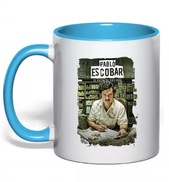 Чашка з кольоровою ручкою Пабло Ескобар El Patron Блакитний фото