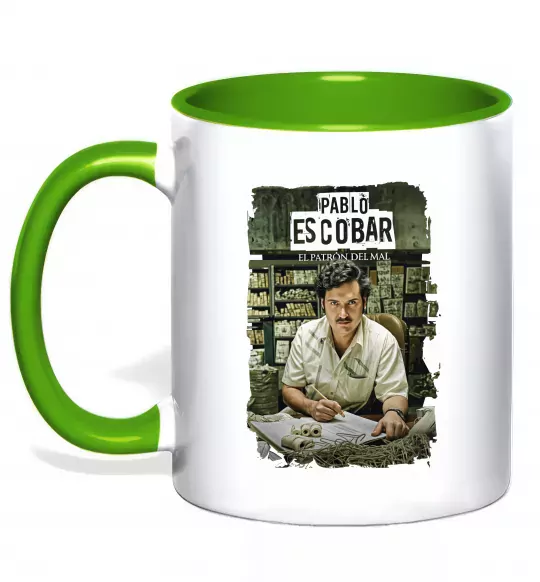 Чашка з кольоровою ручкою Пабло Ескобар El Patron Зелений фото