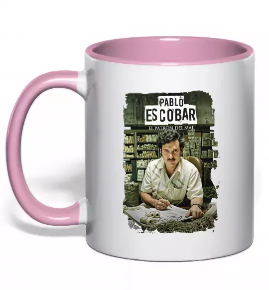 Чашка з кольоровою ручкою Пабло Ескобар El Patron Ніжно рожевий фото
