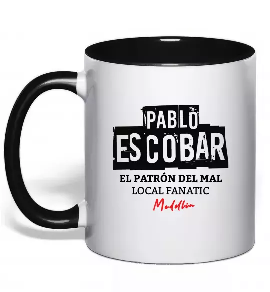 Чашка з кольоровою ручкою Pablo Escobar El Patron local fanatic Чорний фото