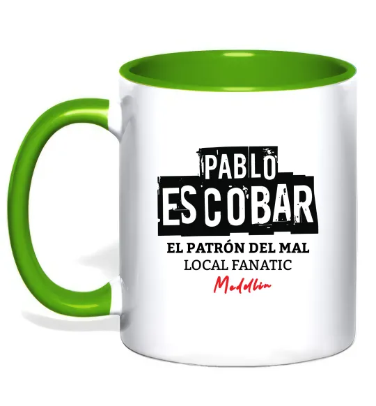 Чашка с цветной ручкой Pablo Escobar El Patron local fanatic Лаймовый фото