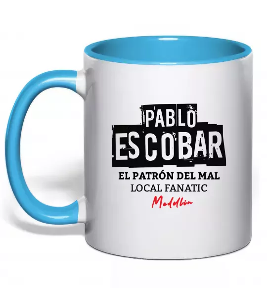Чашка з кольоровою ручкою Pablo Escobar El Patron local fanatic Блакитний фото