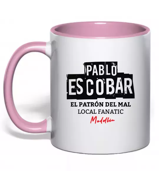 Чашка з кольоровою ручкою Pablo Escobar El Patron local fanatic Ніжно рожевий фото