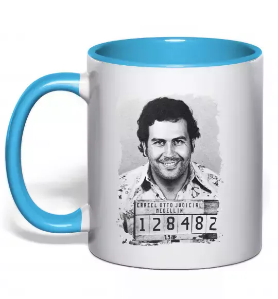 Чашка с цветной ручкой Пабло Ескобар Голубой фото